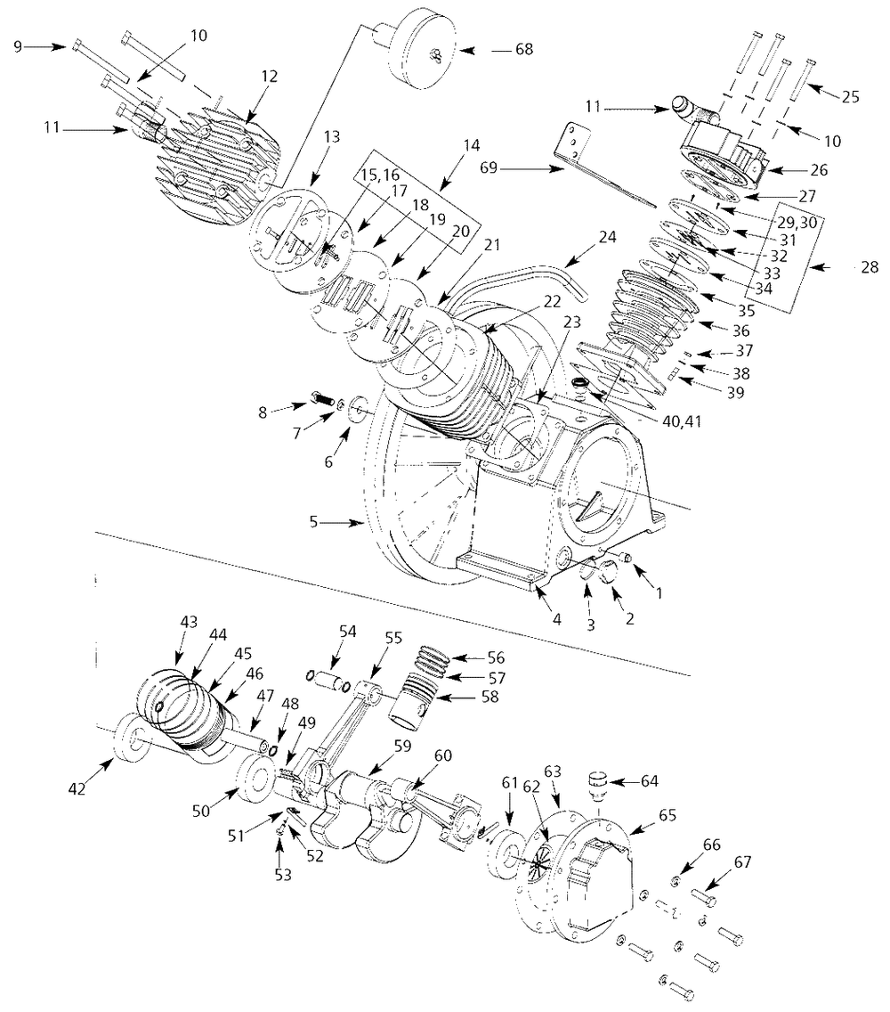 Pump Parts Diagram and Parts List for HS581600AJ  Campbell Hausfeld Compressor